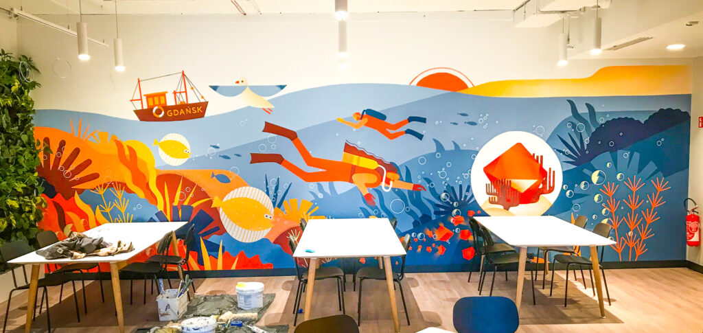 mural z nurkami amazon gdansk